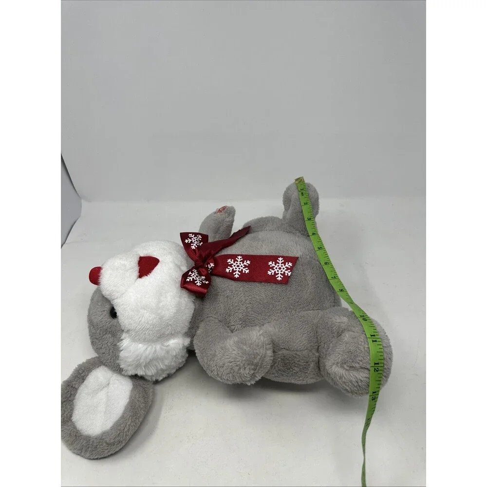 Dan Dee Plush 14” Gray Mouse Christmas w/ Red Nose Snowflake Scarf